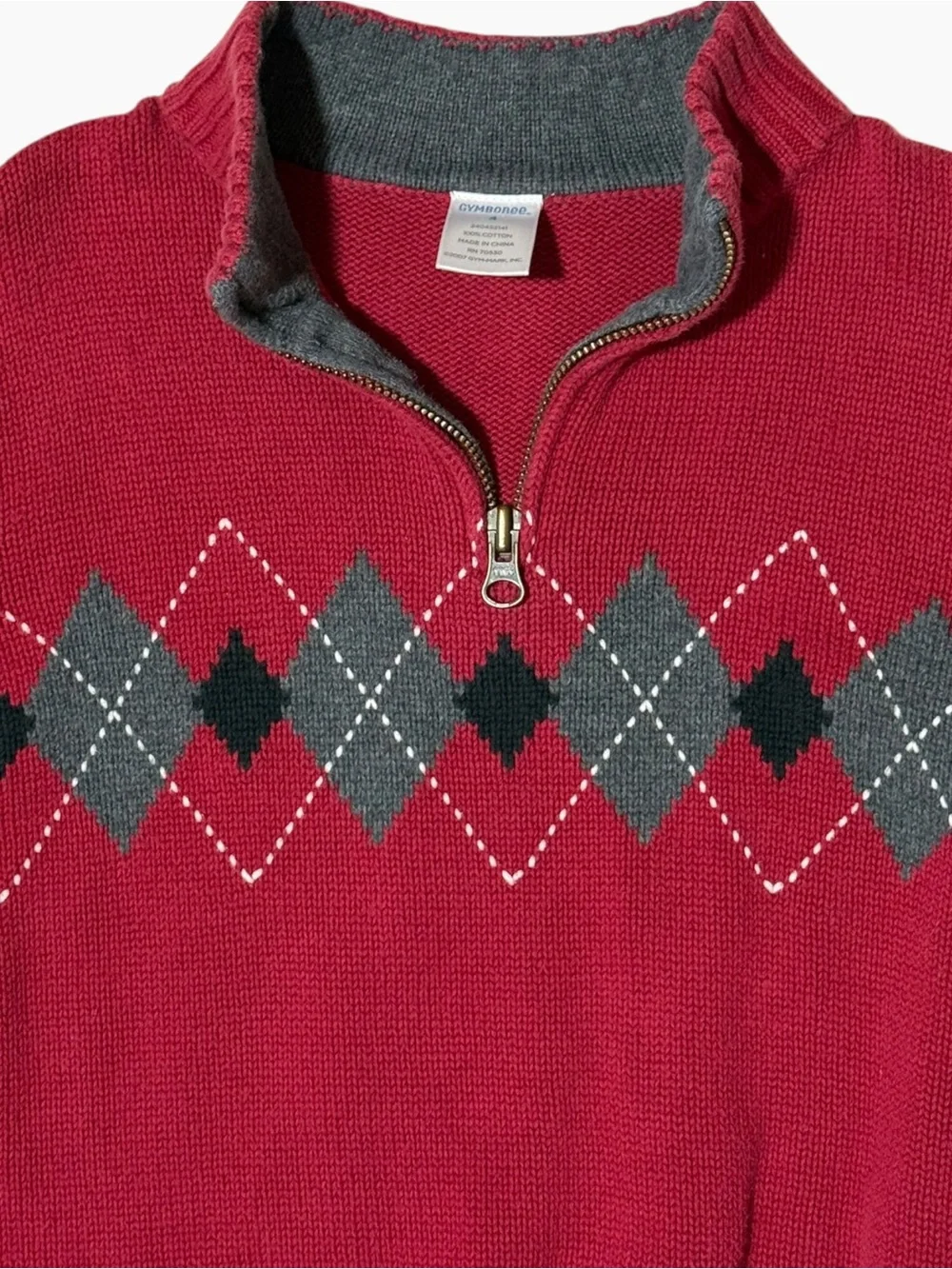 Gymboree 2007 Y2K Red Argyle Quarter Zip Sweater Size 4 Kids
